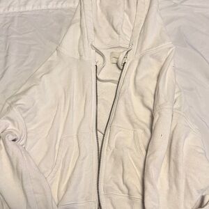 American Eagle Outfitters Cream Zip-Up Hoodie